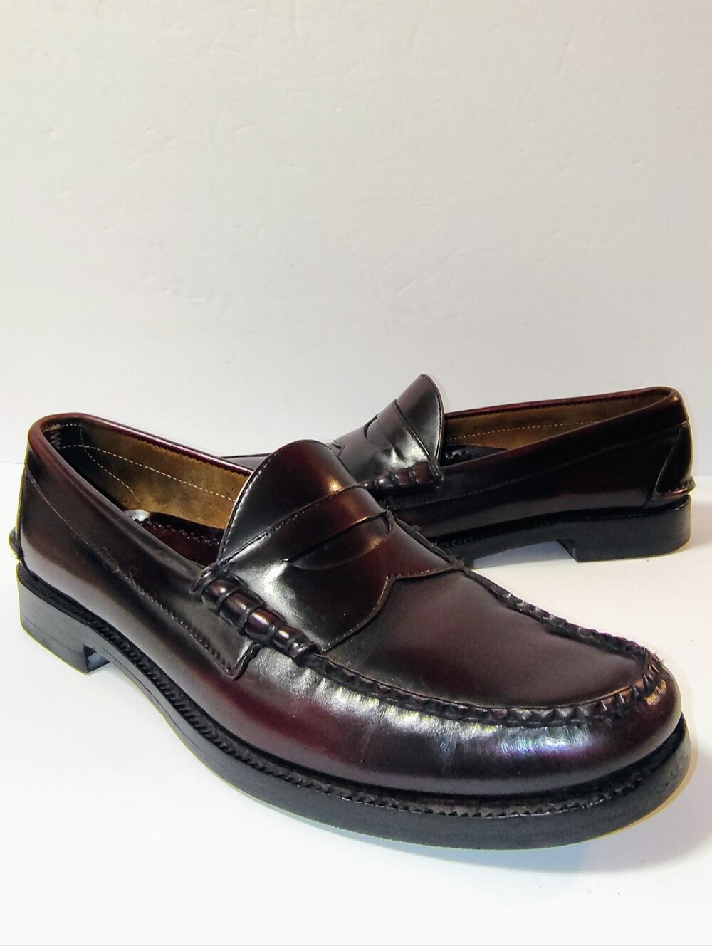 Johnston & Murphy Ski Moc Men's Dark Burgundy Leather Penny Loafers Handcrafted